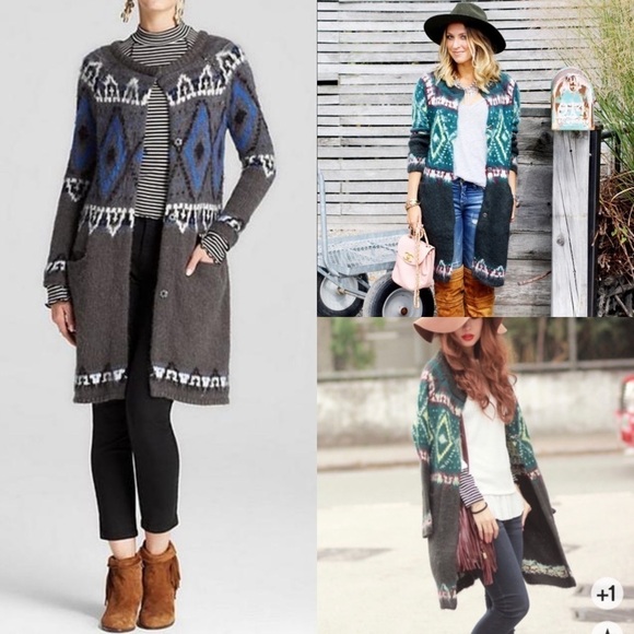 Free People Frost FairIsle Button Maxi Duster Cardigan XS - Picture 1 of 12